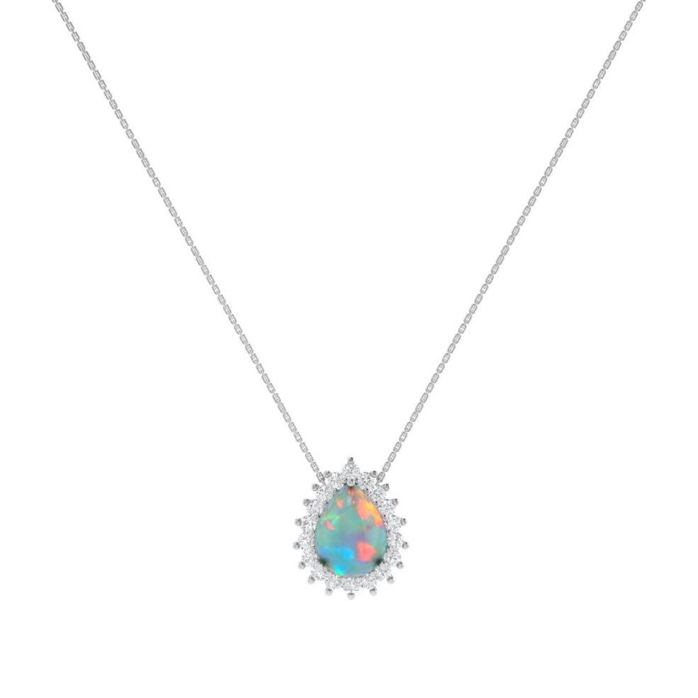Diana Pear Opal and Ablazing Diamond Necklace in 18K White Gold (1.65ct)