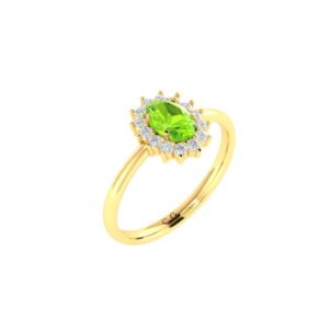 Diana Oval Peridot and Glowing Diamond Ring in 18K Gold (0.28ct)
