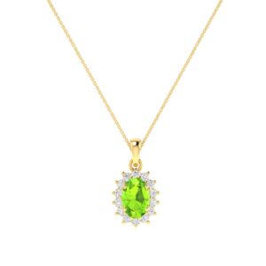 Diana Oval Peridot and Glowing Diamond Pendant in 18K Gold (0.28ct)