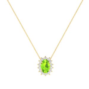 Diana Oval Peridot and Glowing Diamond Necklace in 18K Gold (0.28ct)