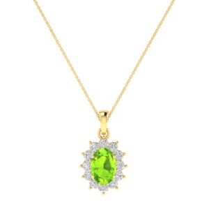 Diana Oval Peridot and Glowing Diamond Pendant in 18K Gold (0.28ct)