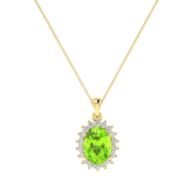 Diana Oval Peridot and Glowing Diamond Pendant in 18K Gold (0.95ct)