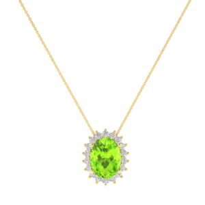 Diana Oval Peridot and Flashing Diamond Necklace in 18K Gold (0.95ct)