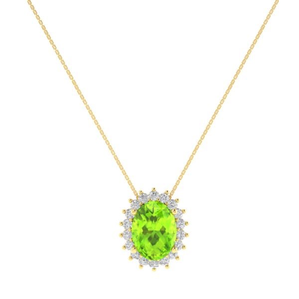 Diana Oval Peridot and Flashing Diamond Necklace in 18K Gold (0.95ct)