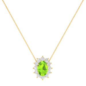Diana Oval Peridot and Glowing Diamond Necklace in 18K Gold (0.28ct)