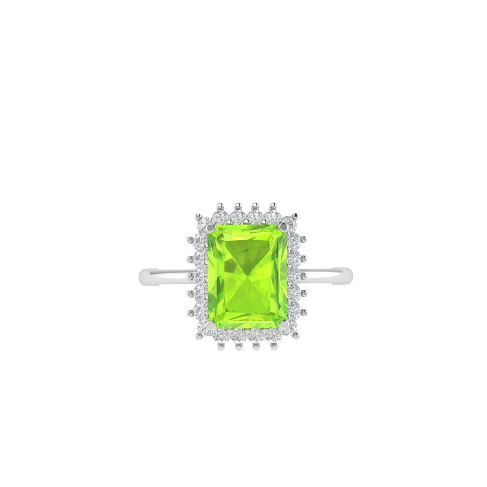 Diana Emerald-Cut Peridot and Glowing Diamond Ring in 18K White Gold (3.8ct)