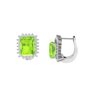 Diana Emerald-Cut Peridot and Glowing Diamond Earrings in 18K White Gold (7.6ct)