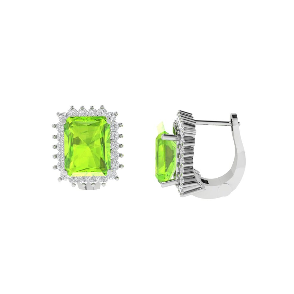 Diana Emerald-Cut Peridot and Glowing Diamond Earrings in 18K White Gold (7.6ct)