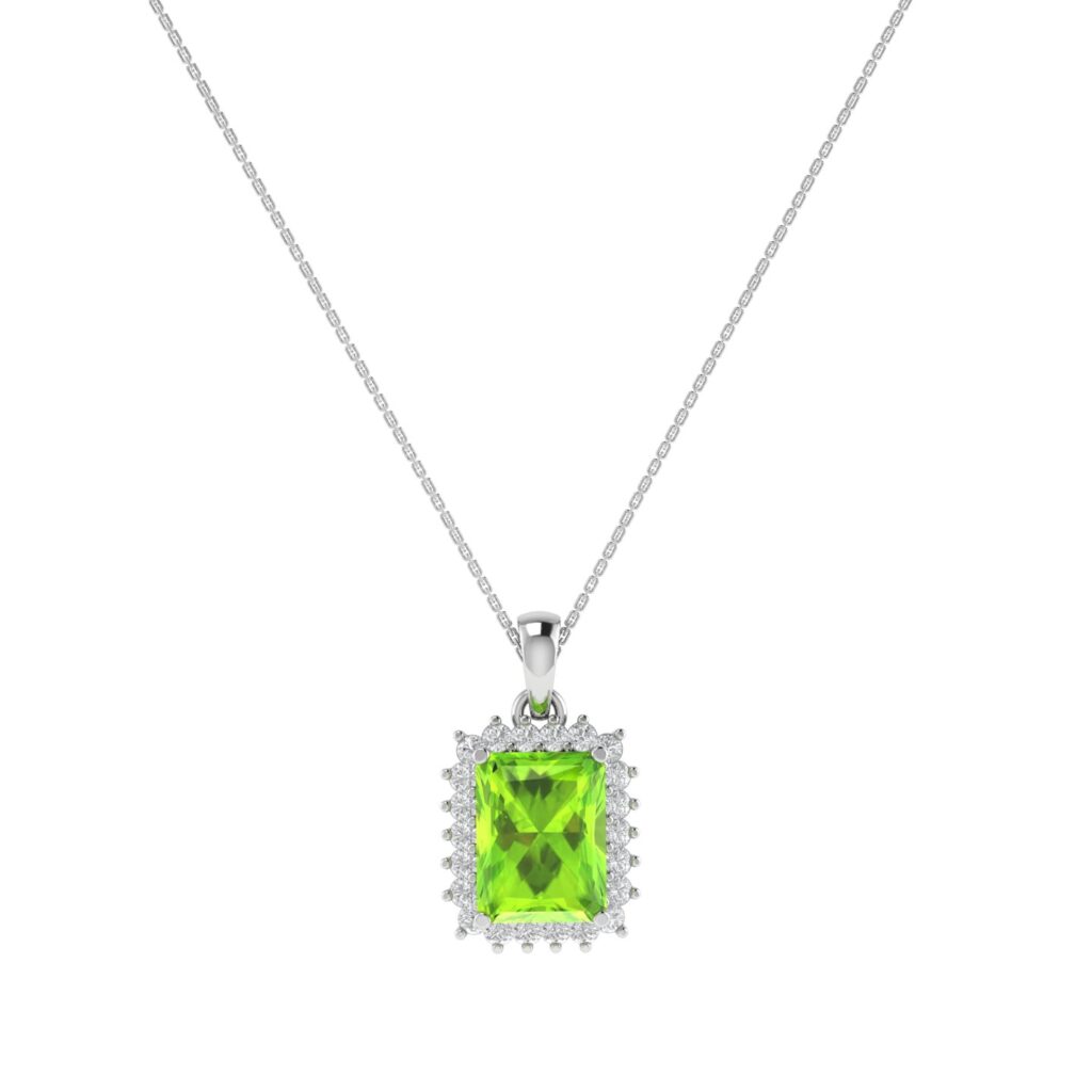 Diana Emerald-Cut Peridot and Glowing Diamond Pendant in 18K White Gold (3.8ct)