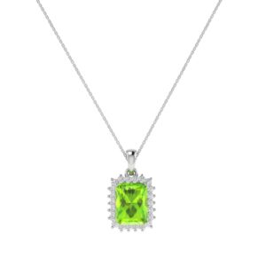 Diana Emerald-Cut Peridot and Glowing Diamond Pendant in 18K White Gold (3.8ct)
