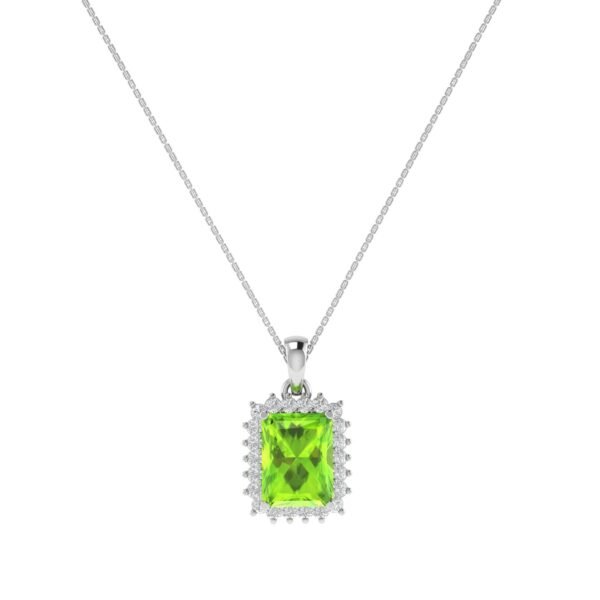 Diana Emerald-Cut Peridot and Glowing Diamond Pendant in 18K White Gold (3.8ct)
