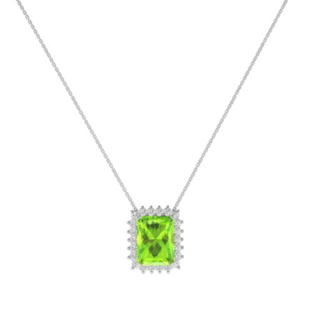 Diana Emerald-Cut Peridot and Glowing Diamond Necklace in 18K White Gold (3.8ct)