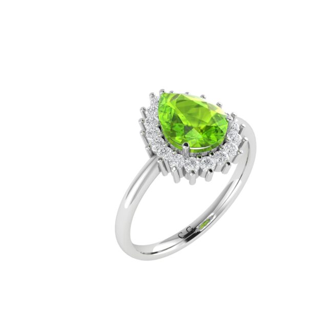 Diana Pear Peridot and Radiant Diamond Ring in 18K White Gold (2.25ct)