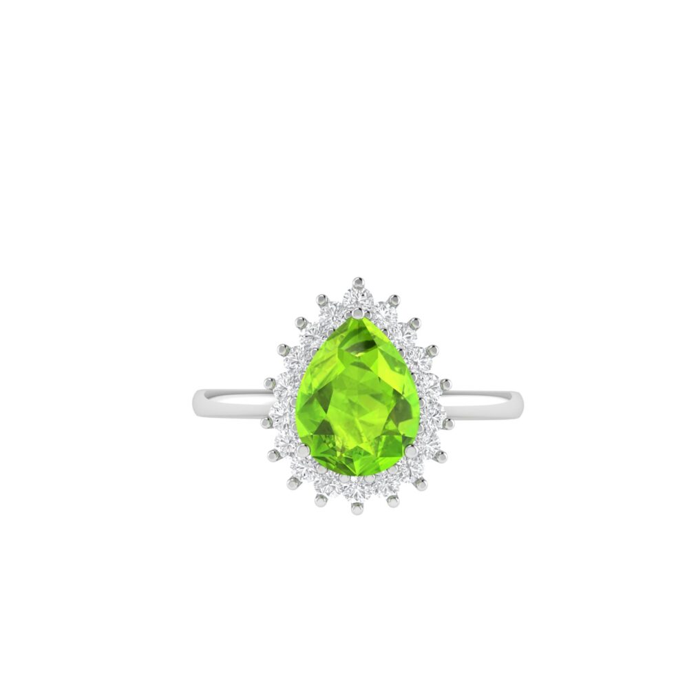 Diana Pear Peridot and Radiant Diamond Ring in 18K White Gold (2.25ct)