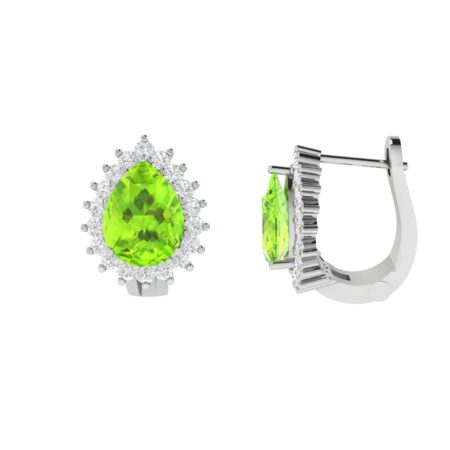 Diana Pear Peridot and Radiant Diamond Earrings in 18K White Gold (4.5ct)