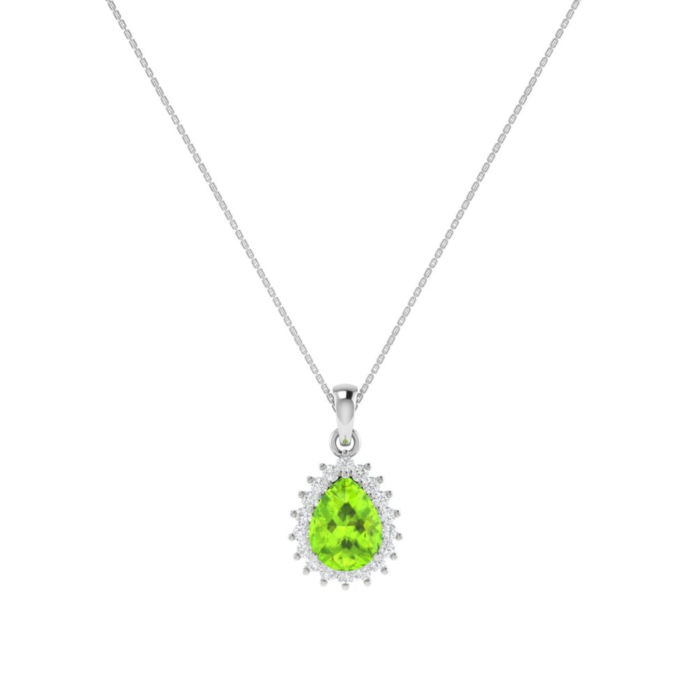 Diana Pear Peridot and Radiant Diamond Pendant in 18K White Gold (2.25ct)