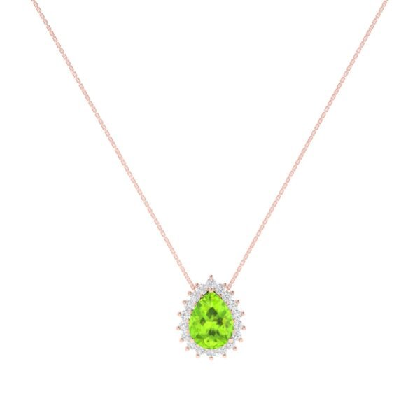 Diana Pear Peridot and Radiant Diamond Necklace in 18K Rose Gold (2.25ct)
