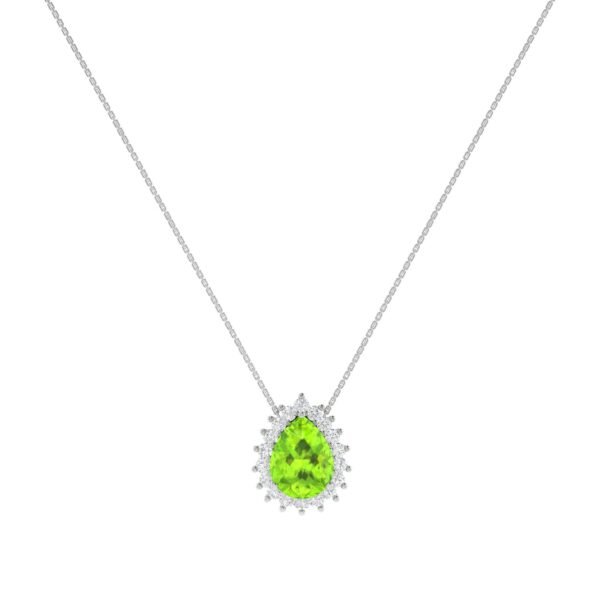 Diana Pear Peridot and Radiant Diamond Necklace in 18K White Gold (2.25ct)
