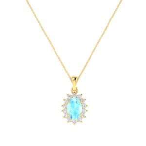 Diana Oval Aquamarine and Gleaming Diamond Pendant in 18K Gold (0.2ct)