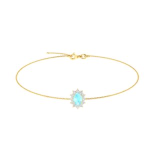 Diana Oval Aquamarine and Gleaming Diamond Bracelet in 18K Gold (0.2ct)