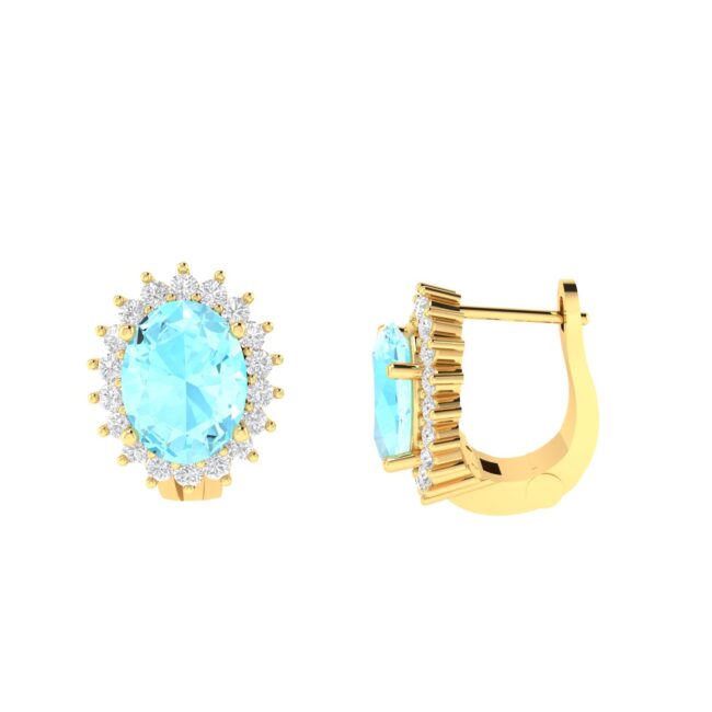 Diana Oval Aquamarine and Shining Diamond Earrings in 18K Gold (1.5ct)