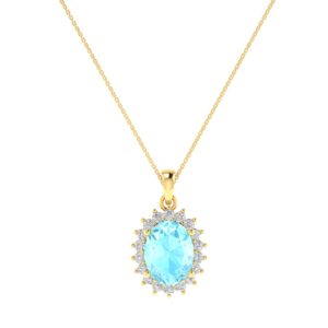 Diana Oval Aquamarine and Gleaming Diamond Pendant in 18K Gold (0.75ct)