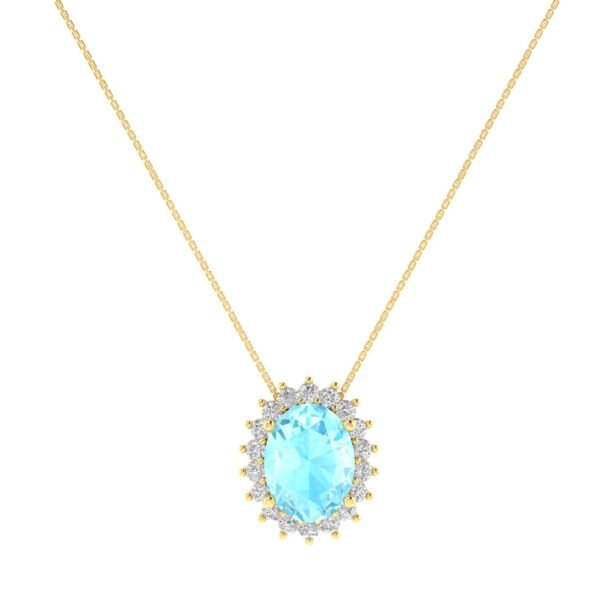 Diana Oval Aquamarine and Shining Diamond Necklace in 18K Gold (0.75ct)