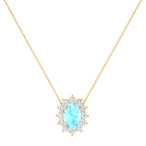 Diana Oval Aquamarine and Gleaming Diamond Necklace in 18K Gold (0.2ct)