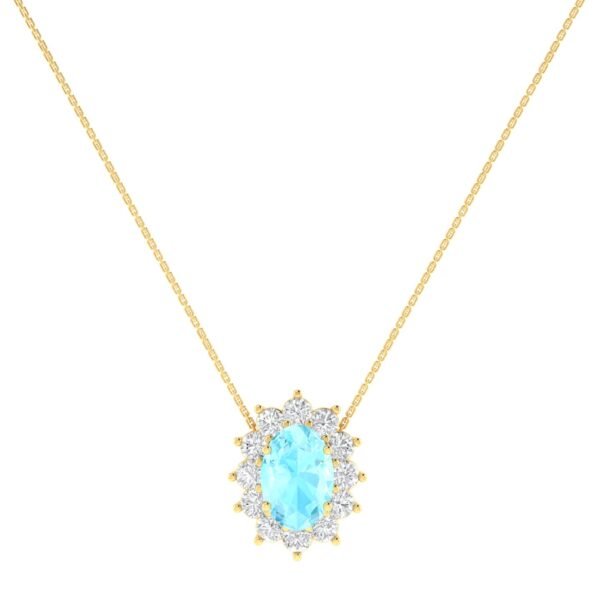 Diana Oval Aquamarine and Gleaming Diamond Necklace in 18K Gold (0.2ct)