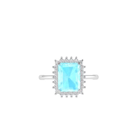 Diana Emerald-Cut Aquamarine and Gleaming Diamond Ring in 18K White Gold (3ct)