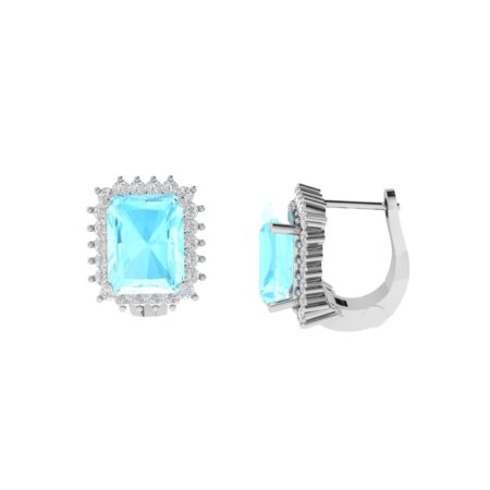 Diana Emerald-Cut Aquamarine and Gleaming Diamond Earrings in 18K White Gold (6ct)