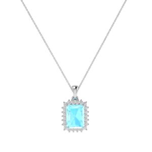 Diana Emerald-Cut Aquamarine and Gleaming Diamond Pendant in 18K White Gold (3ct)