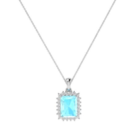 Diana Emerald-Cut Aquamarine and Gleaming Diamond Pendant in 18K White Gold (3ct)