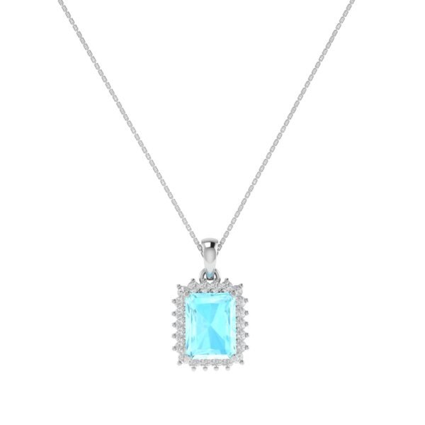Diana Emerald-Cut Aquamarine and Gleaming Diamond Pendant in 18K White Gold (3ct)