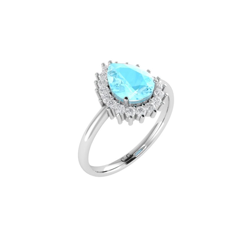 Diana Pear Aquamarine and Beaming Diamond Ring in 18K White Gold (2.25ct)
