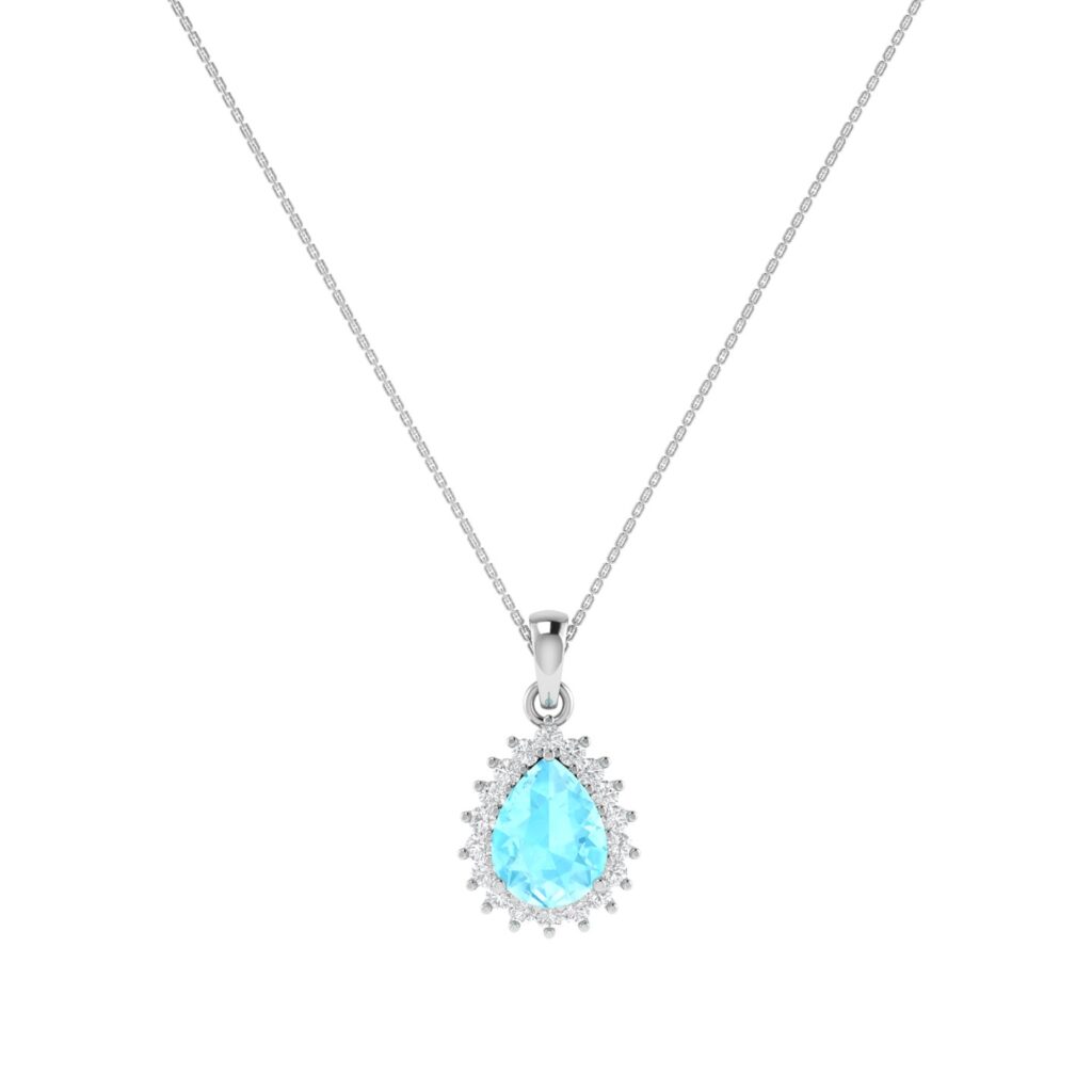 Diana Pear Aquamarine and Beaming Diamond Pendant in 18K White Gold (2.25ct)