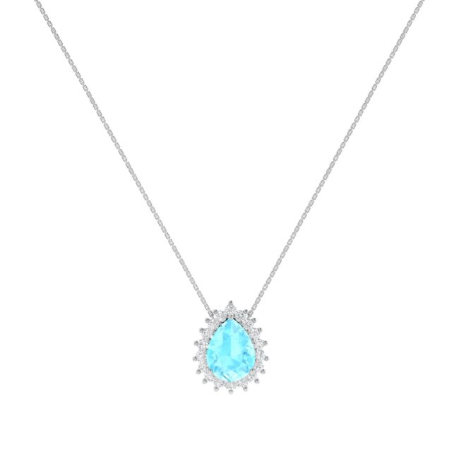 Diana Pear Aquamarine and Beaming Diamond Necklace in 18K White Gold (2.25ct)