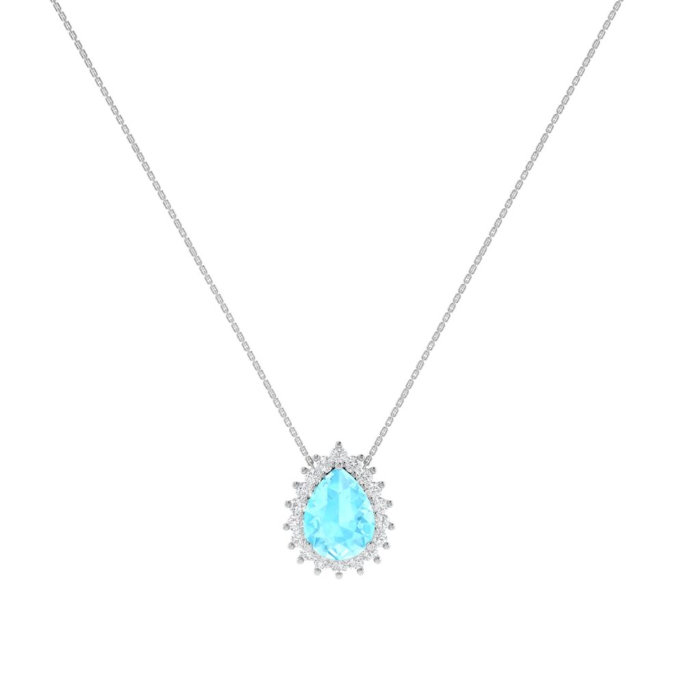 Diana Pear Aquamarine and Beaming Diamond Necklace in 18K White Gold (2.25ct)