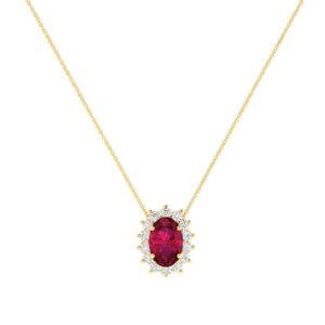 Diana Oval Ruby and Glistering Diamond Necklace in 18K Gold (0.35ct)