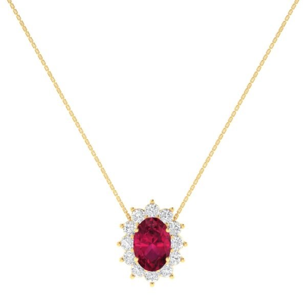 Diana Oval Ruby and Glistering Diamond Necklace in 18K Gold (0.35ct)