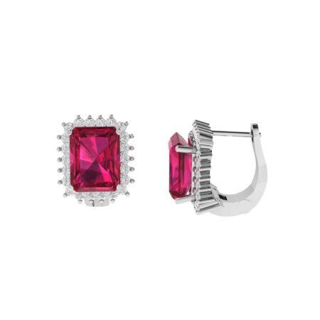 Diana Emerald-Cut Ruby and Glistering Diamond Earrings in 18K White Gold (6.8ct)