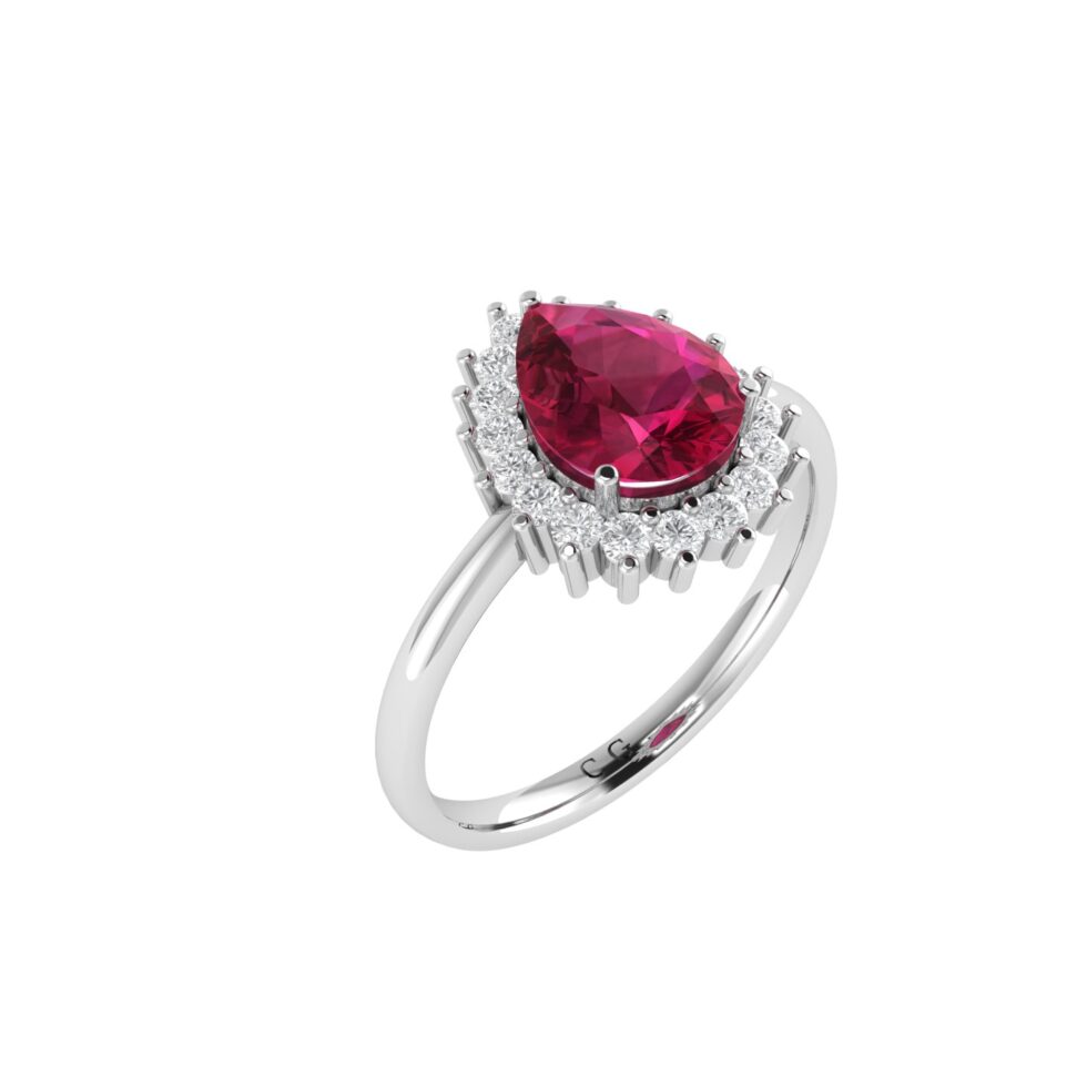 Diana Pear Ruby and Beaming Diamond Ring in 18K White Gold (3.15ct)