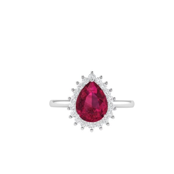 Diana Pear Ruby and Beaming Diamond Ring in 18K White Gold (3.15ct)