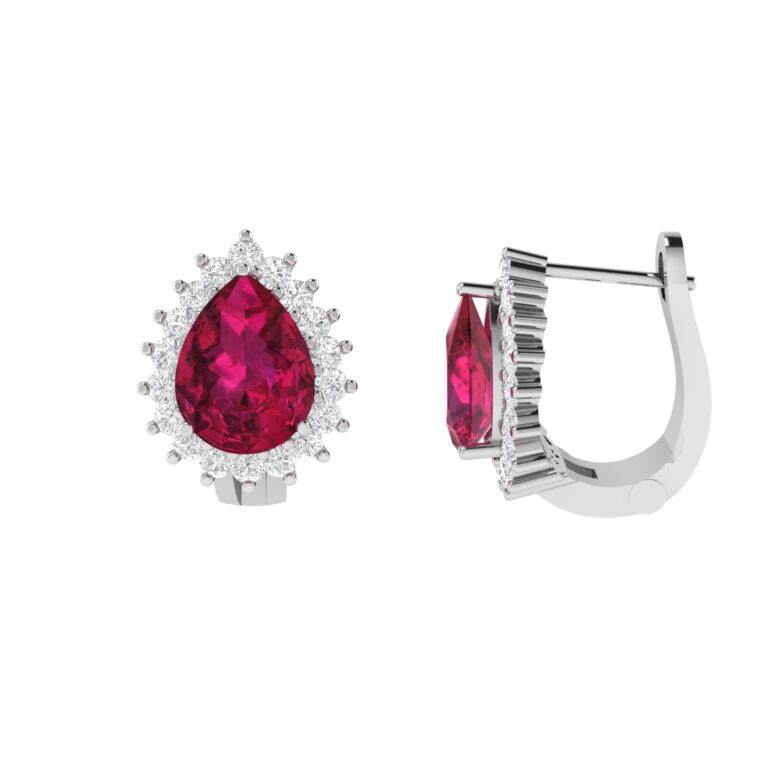 Diana Pear Ruby and Beaming Diamond Earrings in 18K White Gold (6.3ct)