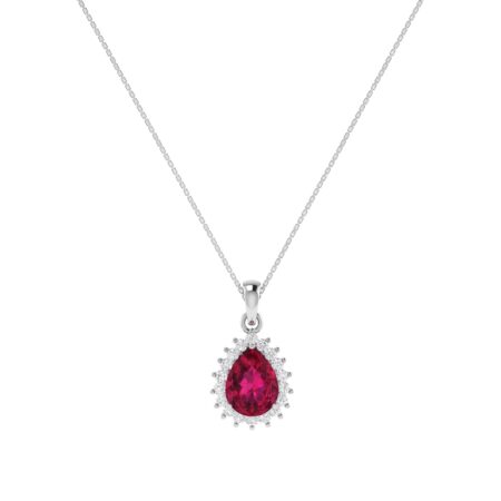 Diana Pear Ruby and Beaming Diamond Pendant in 18K White Gold (3.15ct)