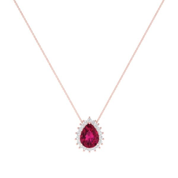 Diana Pear Ruby and Beaming Diamond Necklace in 18K Rose Gold (3.15ct)