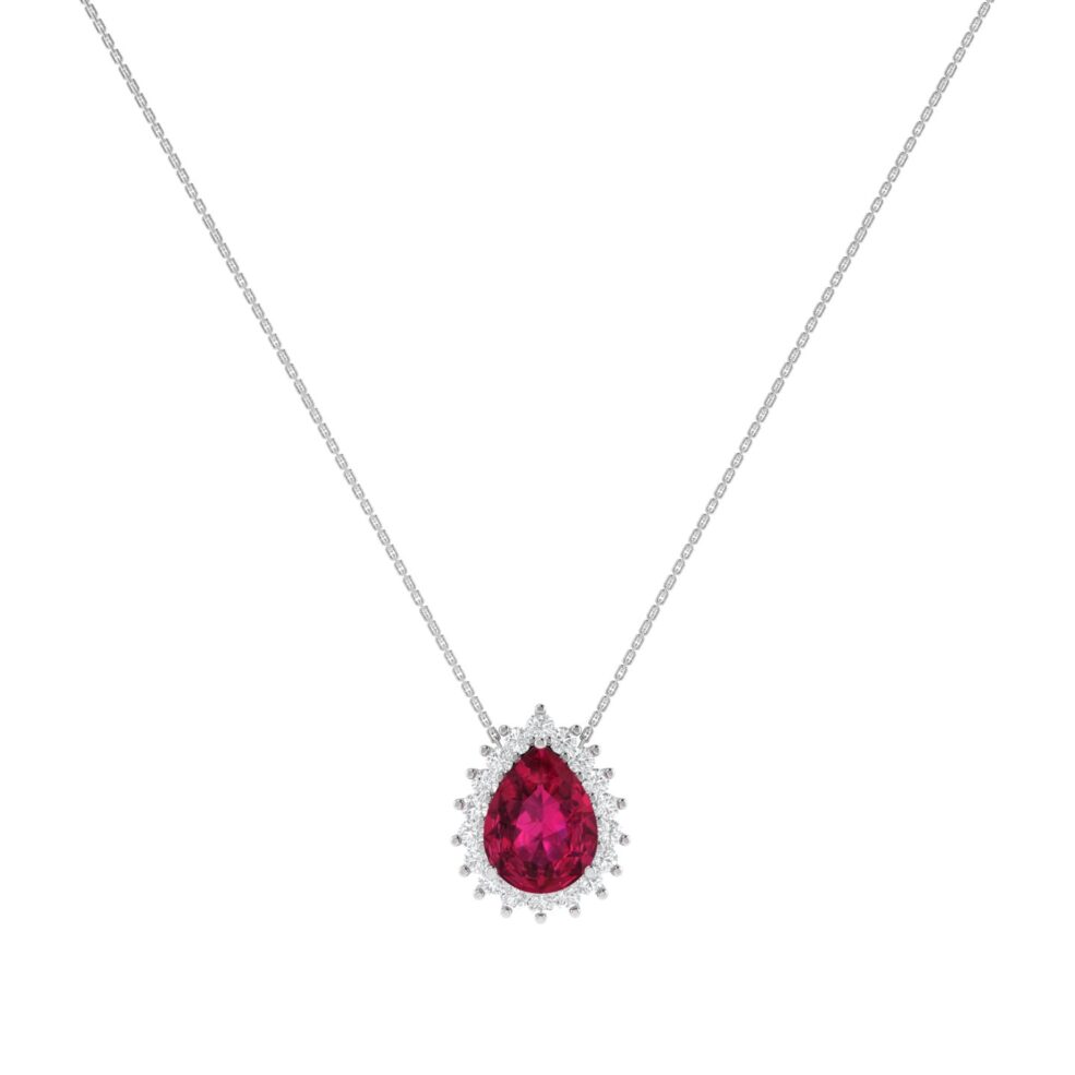 Diana Pear Ruby and Beaming Diamond Necklace in 18K White Gold (3.15ct)