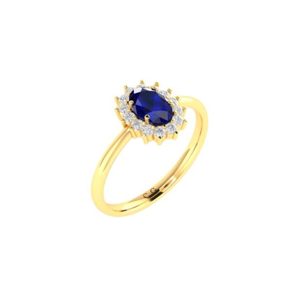 Diana Oval Blue Sapphire and Radiant Diamond Engagement Ring in 18K Gold (0.35ct)