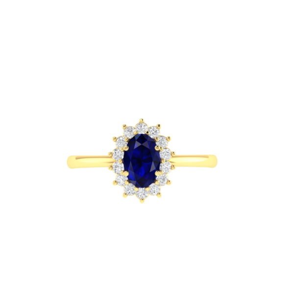 Diana Oval Blue Sapphire and Radiant Diamond Ring in 18K Gold (0.35ct)