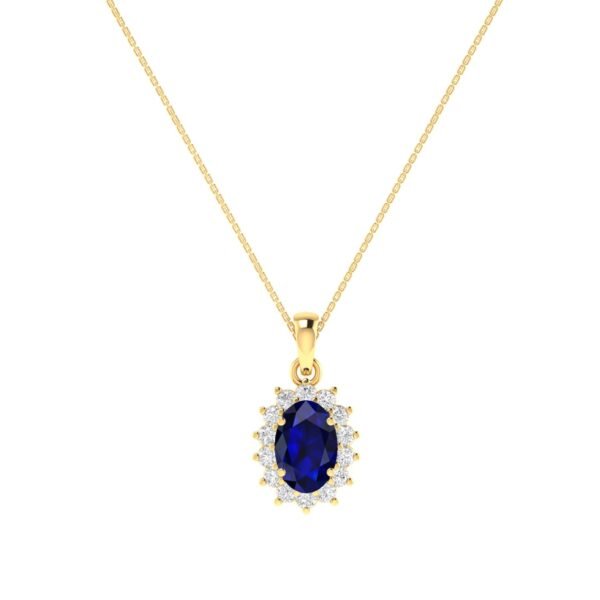 Diana Oval Blue Sapphire and Radiant Diamond Pendant in 18K Gold (0.35ct)
